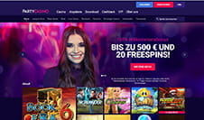 die Landingpage des PartyCasinos zeigt eine Auswahl der angebotenen Spiele